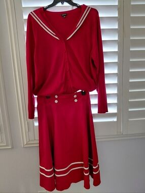 Torrid Red Knit Sailor-Collar Cardigan & Skirt Set